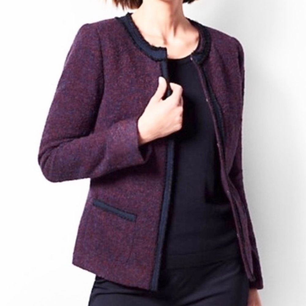 Talbots Tweed Wool Blazer 14 Women's Red Blue Speckle Classic Waist Length